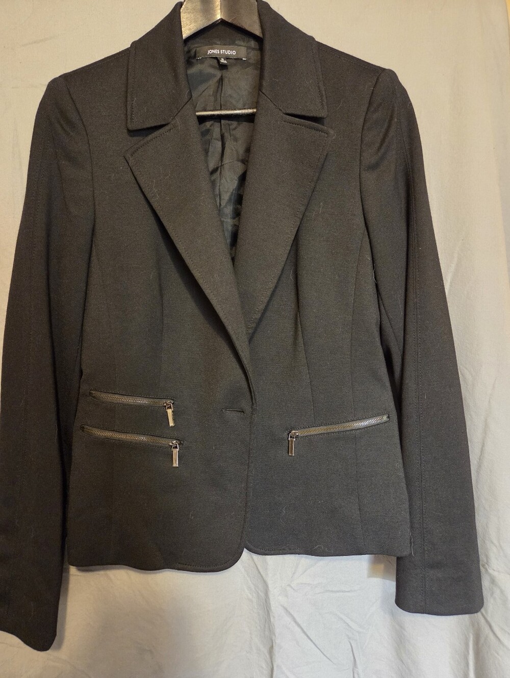 Jones Studio Black Zip-Pocket Tailored Blazer